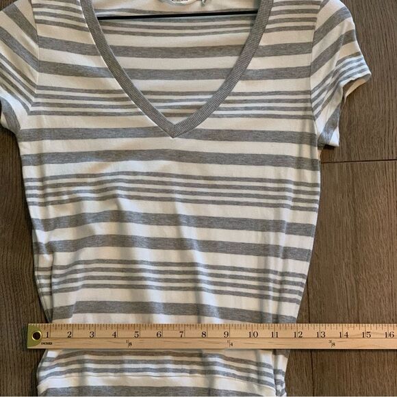 ATHLETA TOPANGA DRESS WOMEN XXS WHITE GRAY STRIP V-NECK SIDE RUCHING MINI. - Picture 13 of 15